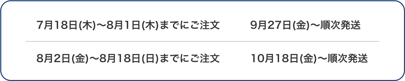 2月29日(木)～3月15日(金)までにご注文 4月26日(金)～順次発送 3月16日(土)～3月31日(日)までにご注文 5月17日(金)～順次発送